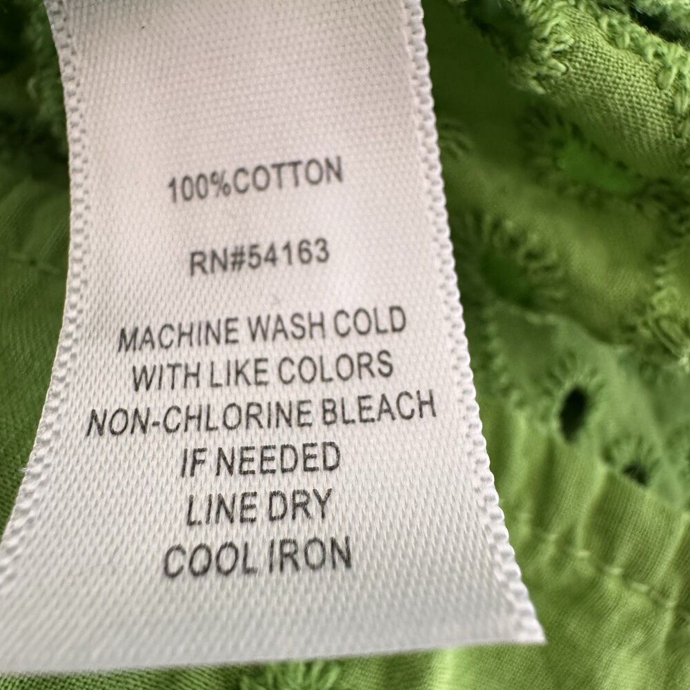 Marc New York 100% Cotton Sz XL Eyelet Boho Fairycore Romantic Blouse Lime Green - Picture 12 of 16
